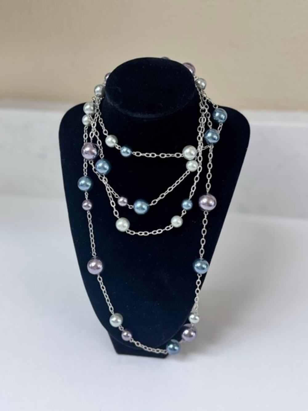 Lia Sophia Pearl Jam Double Strand Layered Pearl Necklace Blue Purple Silver